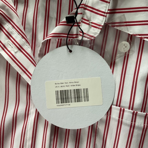 Princess Polly Belize Shirt Red / White Stripe NWT Size 4 - Picture 4 of 5